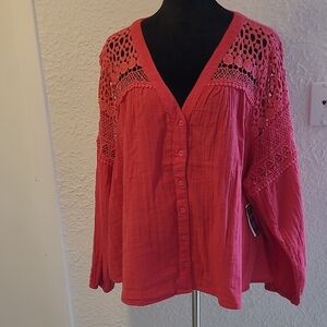 Lane Bryant Magenta Crochet Blouse